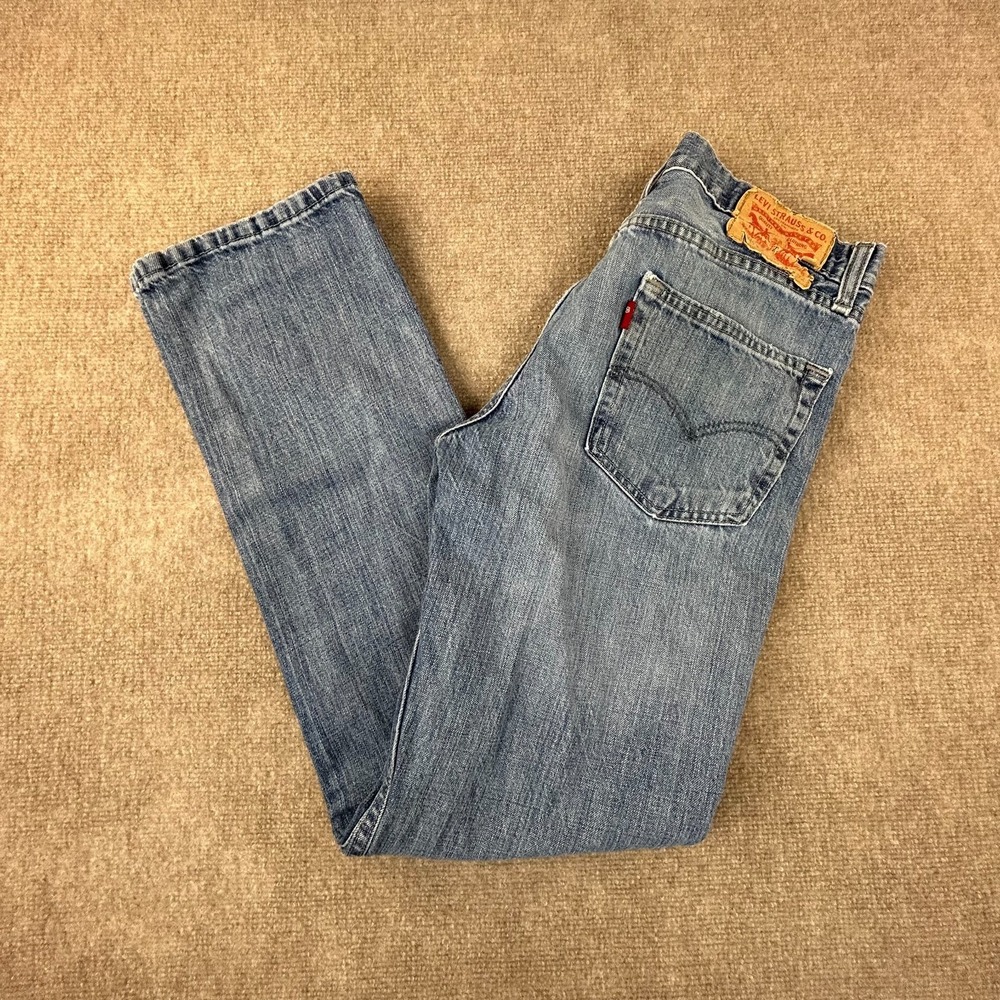 Levi's 514 Jeans Mens 30x32‎ Blue Cotton Logo Low Rise Light Wash Straight Leg